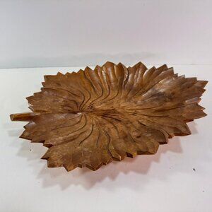 Vintage Hand Carved Monkey Pod Wood Leaf Decorative Tray